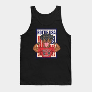 Rottie red white blue patriotic Rottweiler USA with Muscles fun gym Tank Top